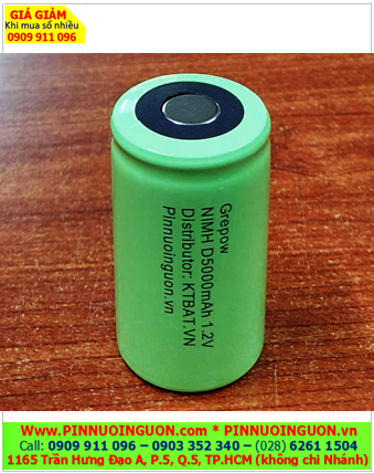 Pin sạc 1.2v D5000mAh, Pin sạc công nghiệp đầu bằng Grepow NiMh D5000mAh 1.2v, Cell pin Grepow NiMh D5000mAh 1.2v